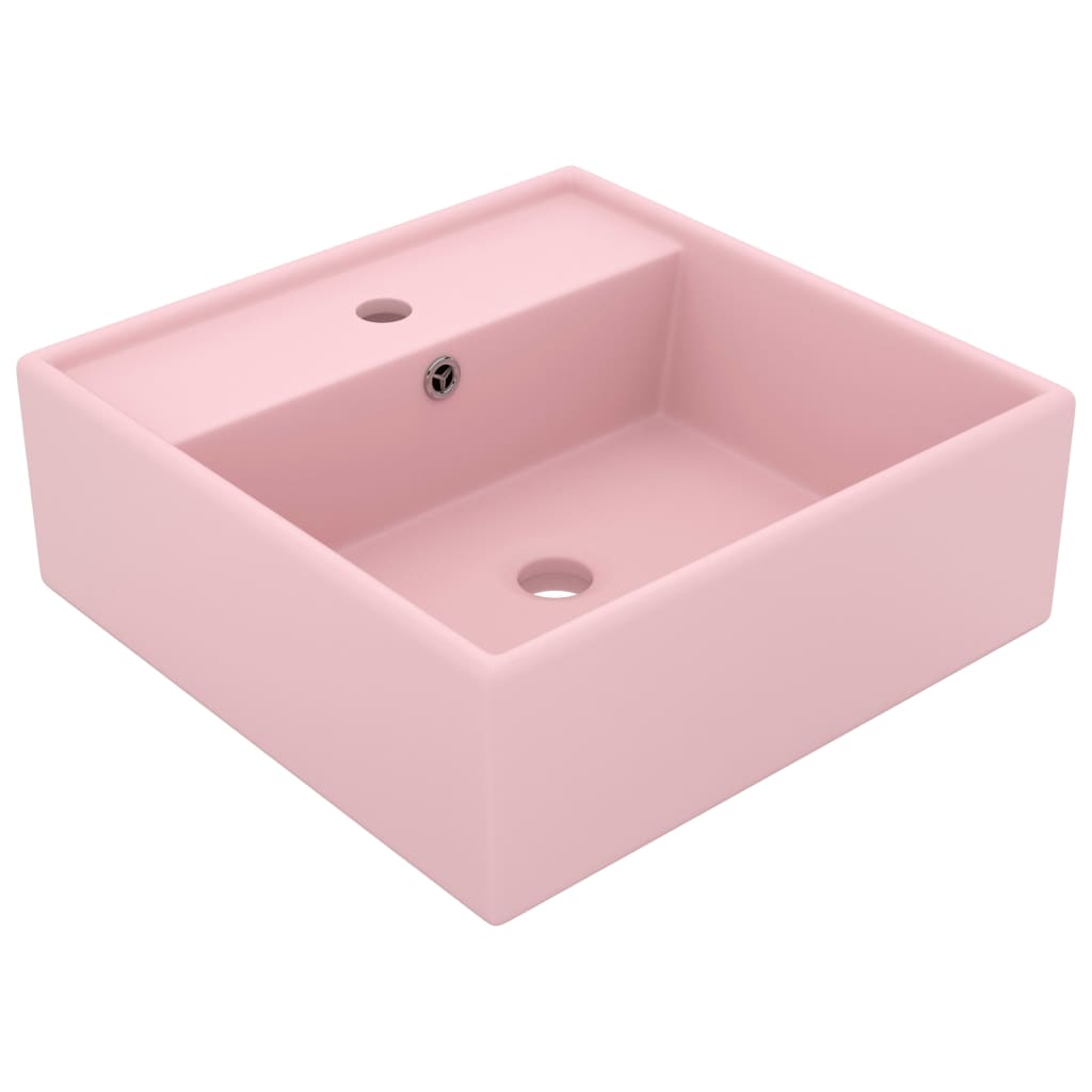 Vetonek Lavabo lujoso cuadrado rebosadero cerámica rosa mate 41x41 cm