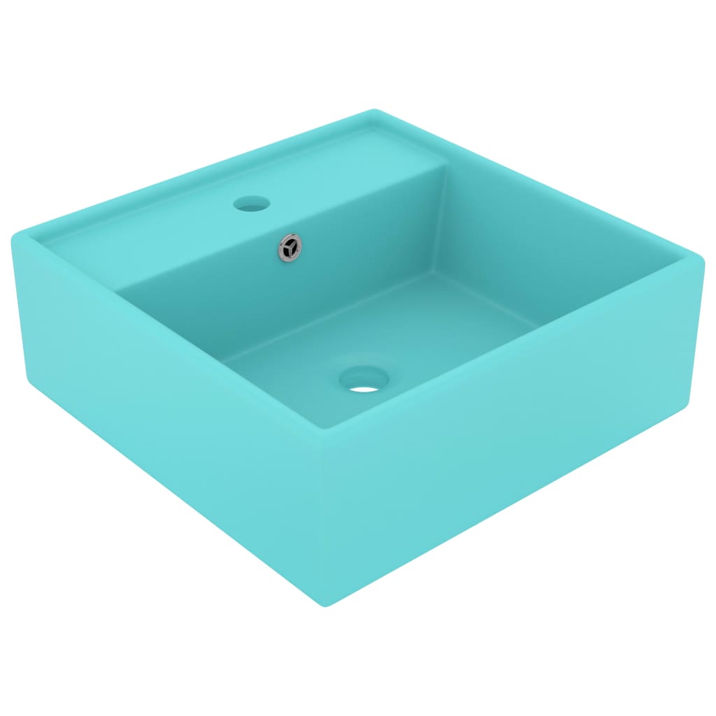 Lavabo cuadrado rebosadero cerámica verde claro mate 41x41 cm v6525 Vetonek