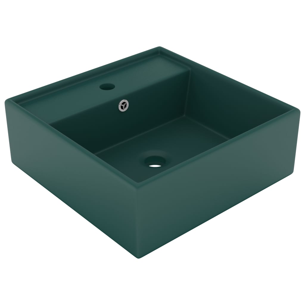 Vetonek Lavabo lujoso cuadrado rebosadero cerámica verde oscuro 41x41cm