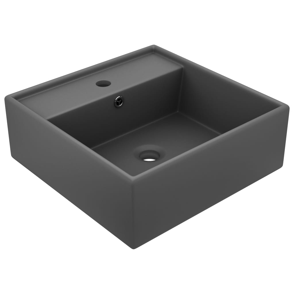 Vetonek Lavabo lujoso cuadrado rebosadero cerámica gris oscuro 41x41 cm