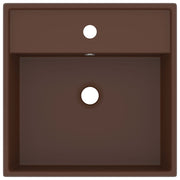 Lavabo cuadrado rebosadero cerámica marrón oscuro mate 41x41 cm v6563 - Vetonek