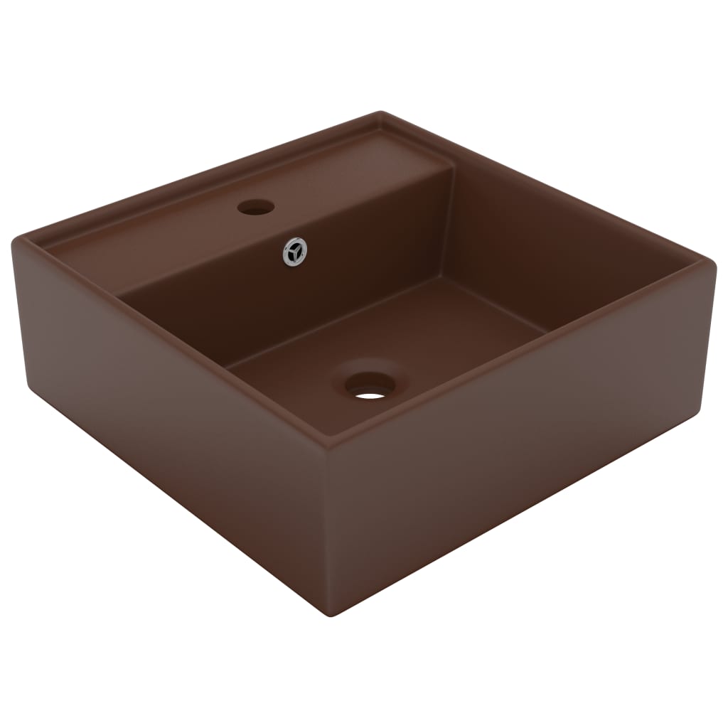 Vetonek Lavabo cuadrado rebosadero cerámica marrón oscuro mate 41x41 cm