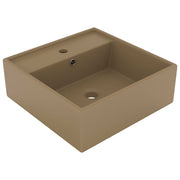 Lavabo lujoso cuadrado rebosadero cerámica crema mate 41x41 cm v6570 Vetonek