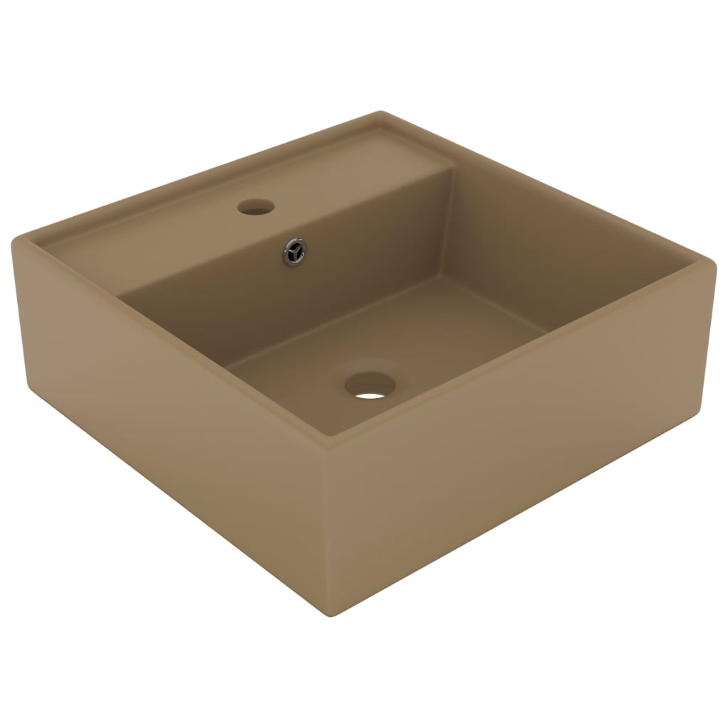 Lavabo lujoso cuadrado rebosadero cerámica crema mate 41x41 cm v6570 Vetonek