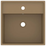 Lavabo lujoso cuadrado rebosadero cerámica crema mate 41x41 cm v6570 - Vetonek
