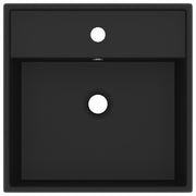 Lavabo lujoso cuadrado rebosadero cerámica negro mate 41x41 cm v6587 - Vetonek