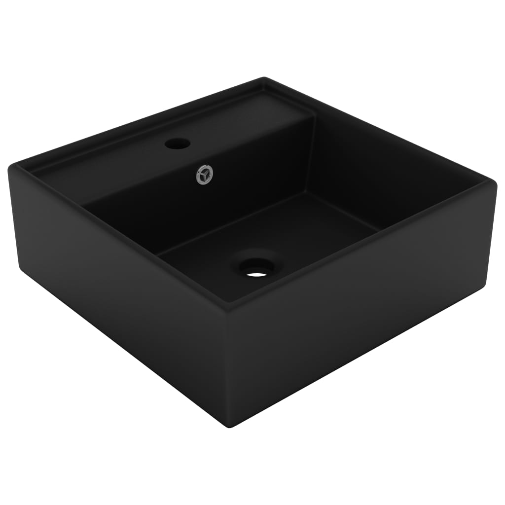 Vetonek Lavabo lujoso cuadrado rebosadero cerámica negro mate 41x41 cm