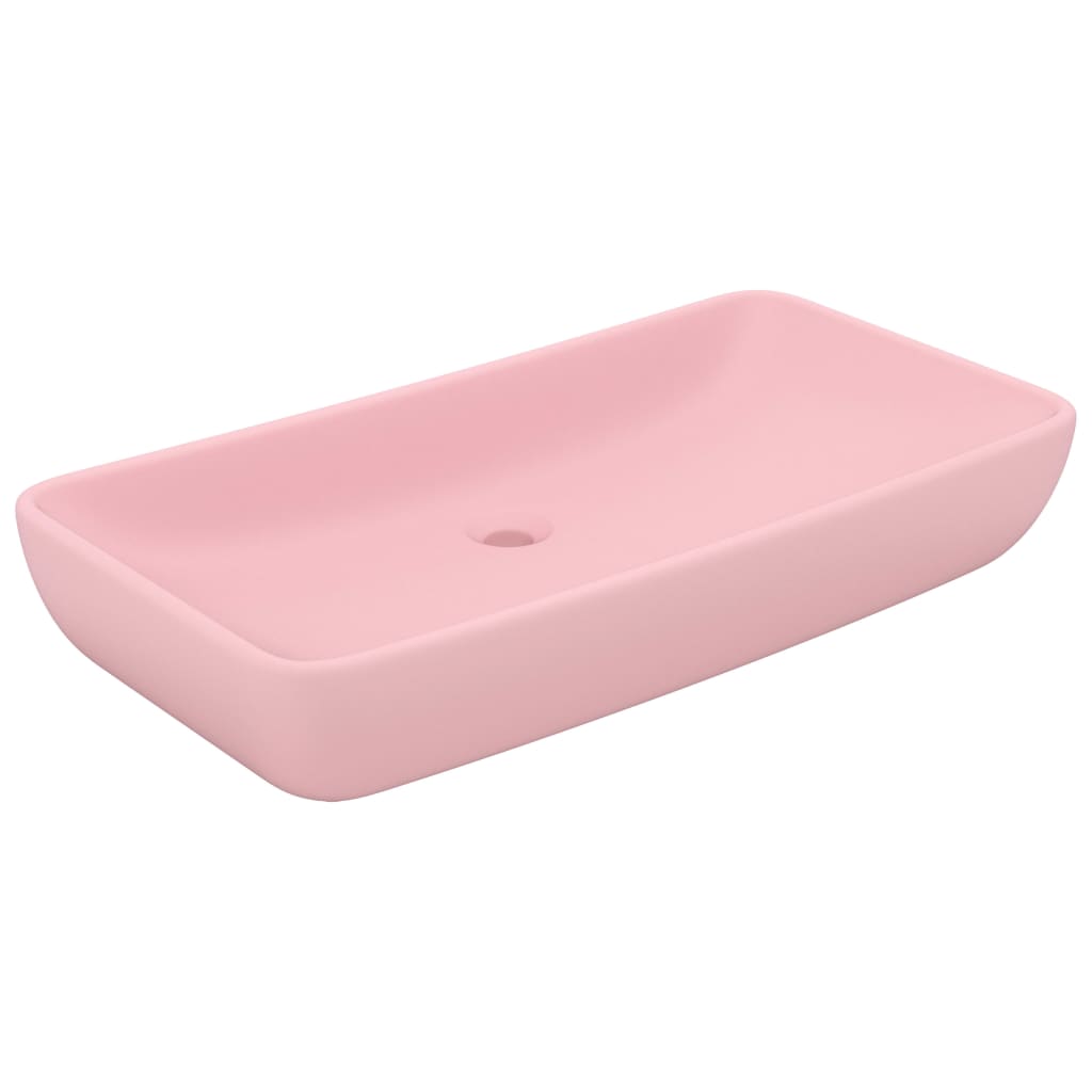 Lavabo de lujo rectangular de cerámica rosa mate 71x38 cm