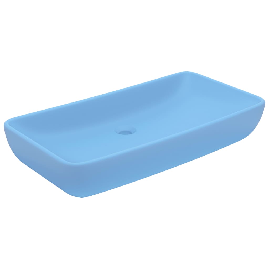 Lavabo de lujo de cerámica rectangular azul claro mate 71x38 cm