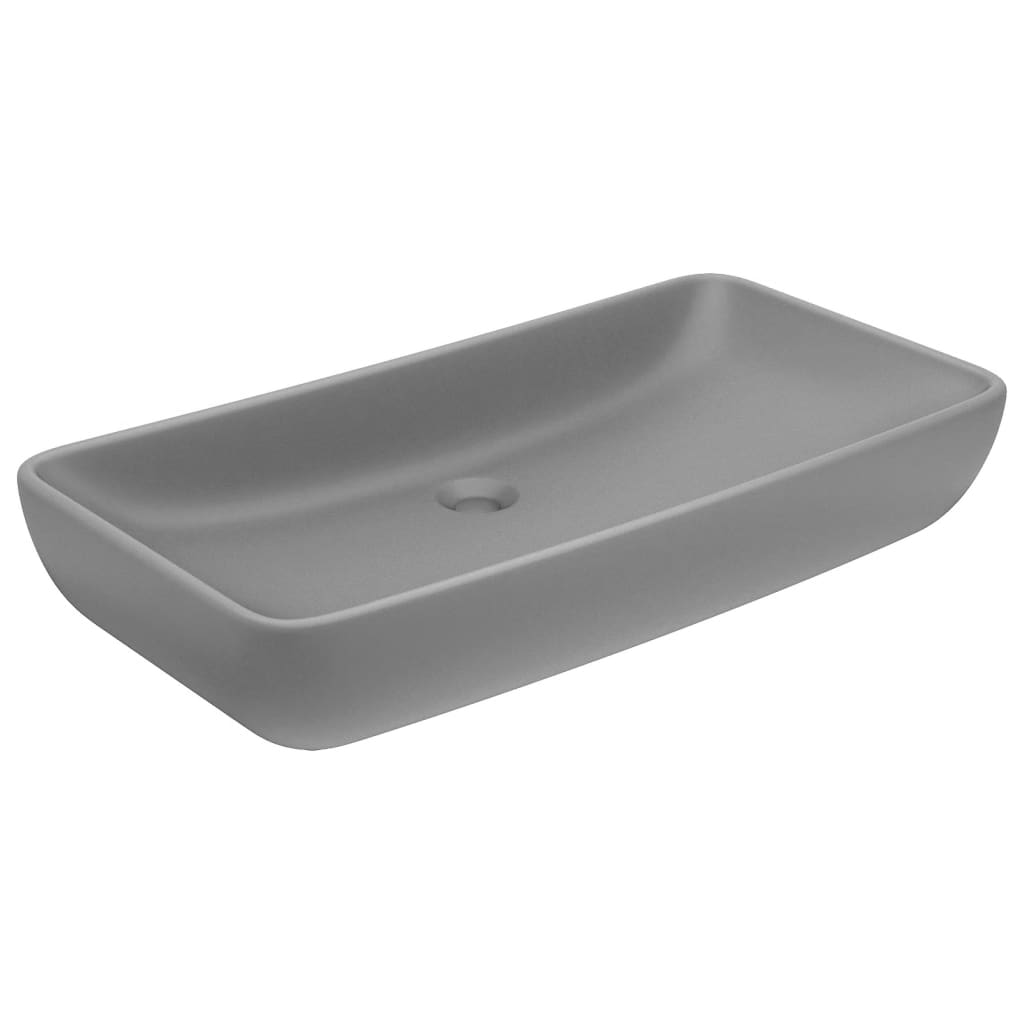 Lavabo de lujo de cerámica rectangular gris claro mate 71x38 cm