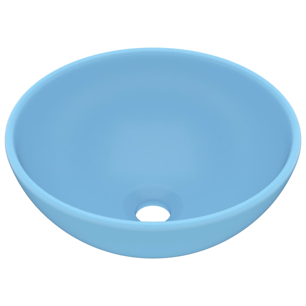 Lavabo de lujo redondo cerámica azul claro mate 32,5x14 cm