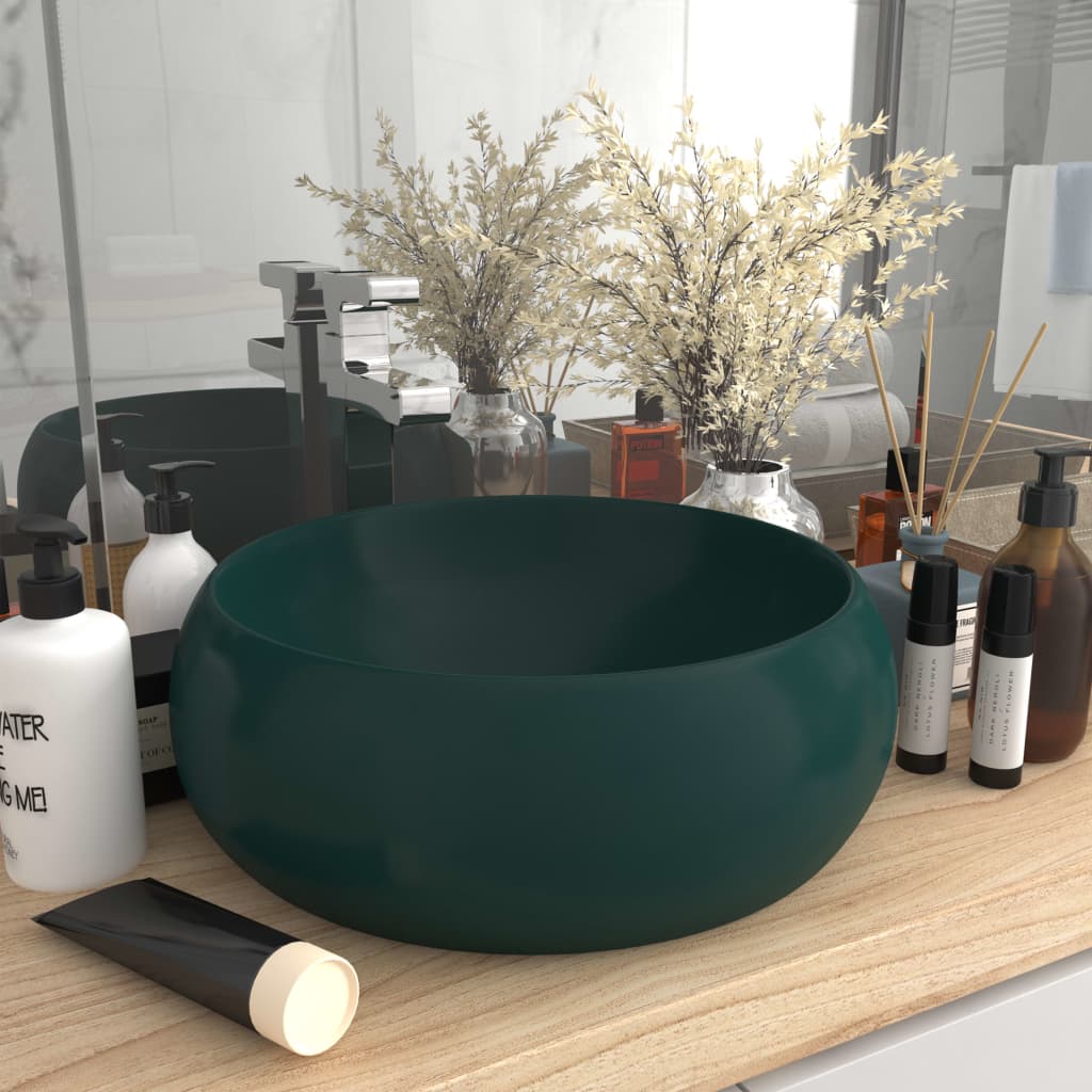 Round Luxury Washbasin Ceramic Green Mate 40x15 cm