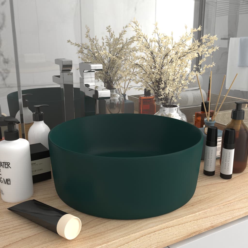 Round Luxury Washbasin Ceramic Green Mate 40x15 cm