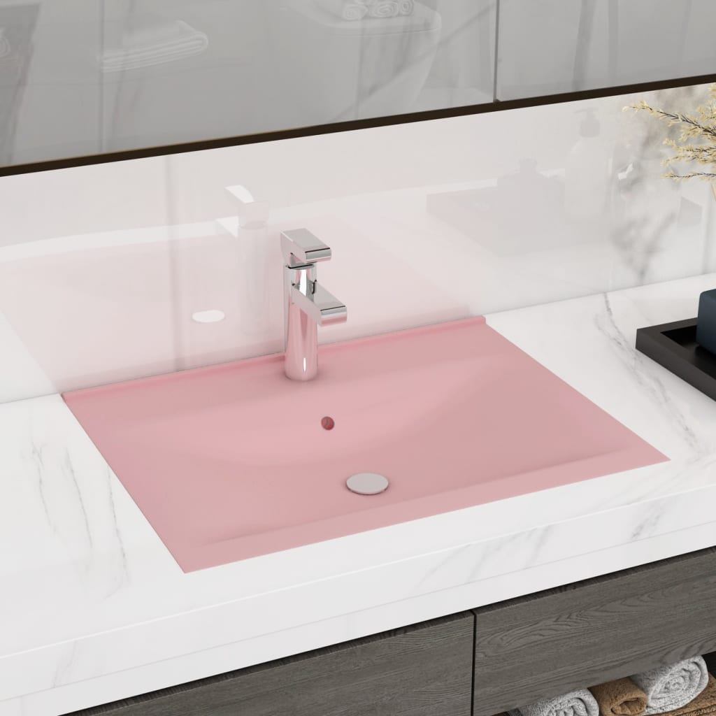 Vetonek Lavabo de lujo con grifo cerámica 60x46 cm rosa mate