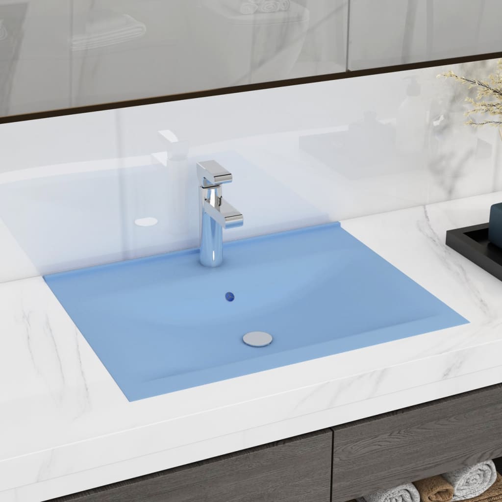 Vetonek Lavabo de lujo con grifo cerámica 60x46 cm azul claro