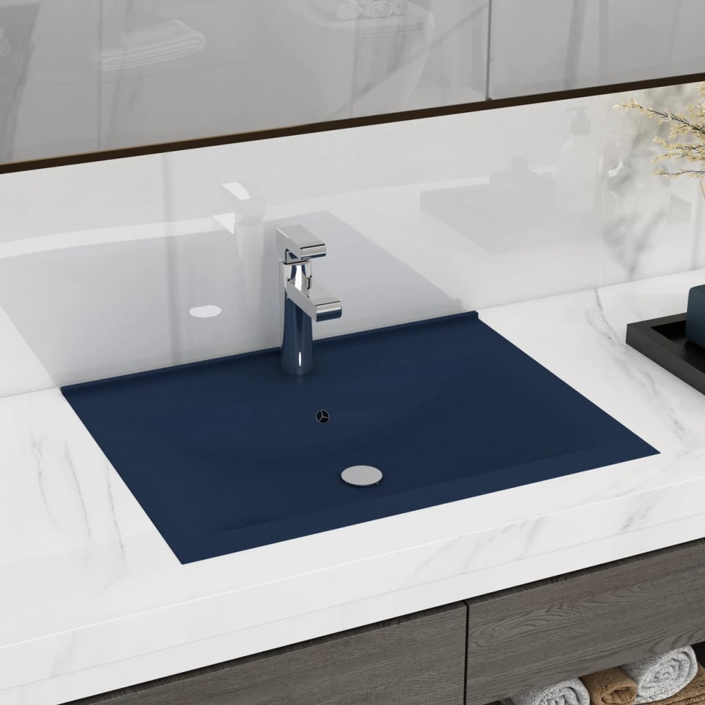 Vetonek Lavabo de lujo con grifo cerámica azul oscuro 60x46 cm