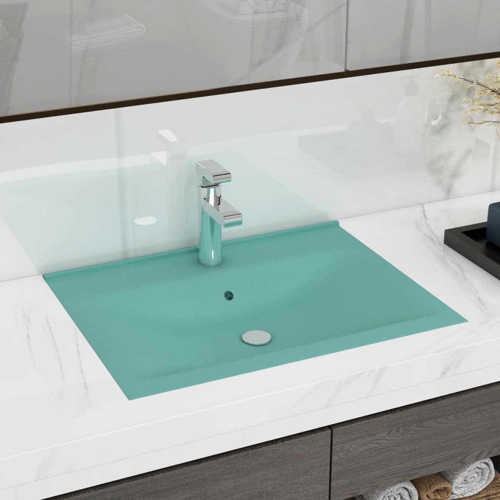 Vetonek Lavabo de lujo con grifo cerámica 60x46 cm verde claro