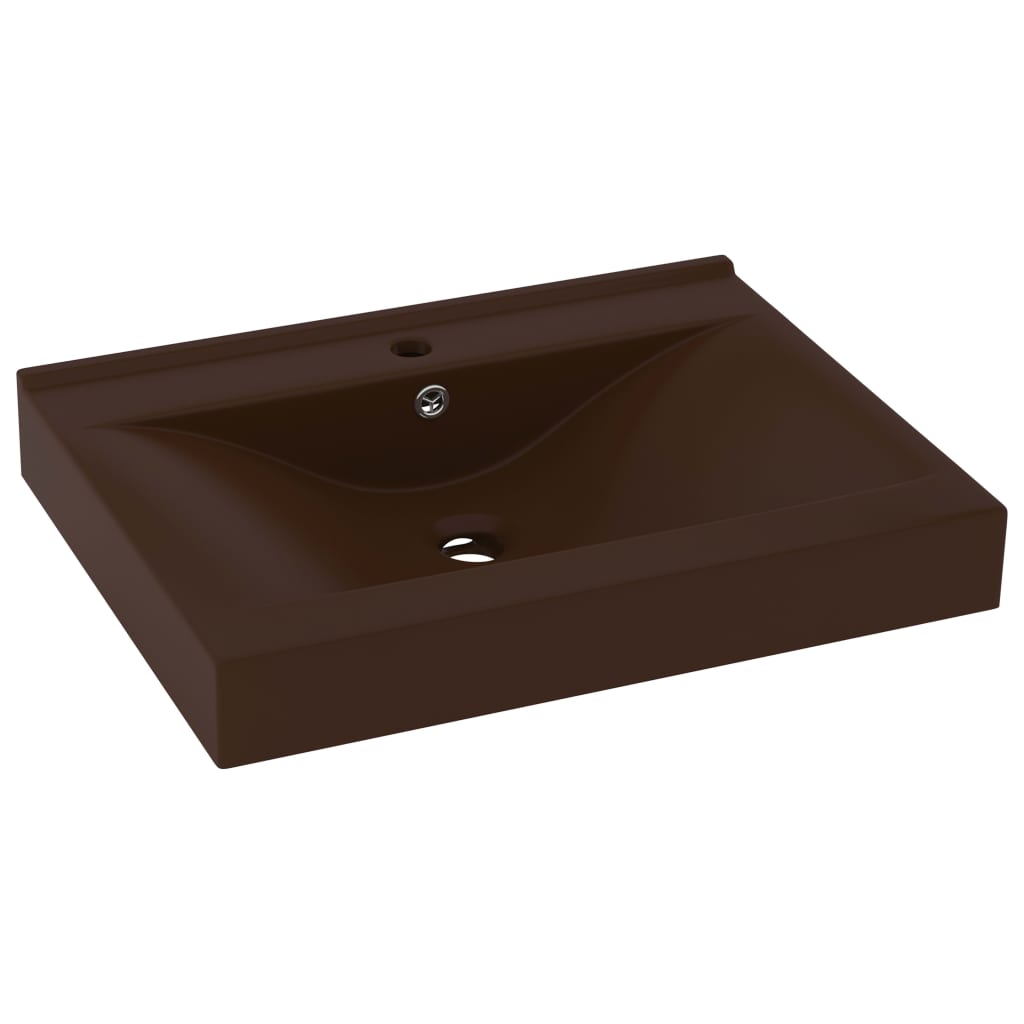 Lavabo de lujo agujero de grifo cerámica marrón oscuro 60x46 cm