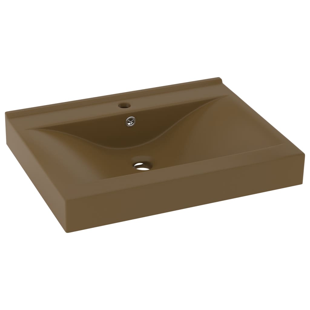 Lavabo de lujo con grifo cerámica 60x46 cm crema mate