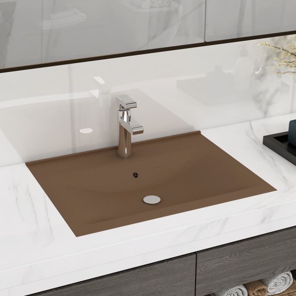 Vetonek Lavabo de lujo con grifo cerámica 60x46 cm crema mate