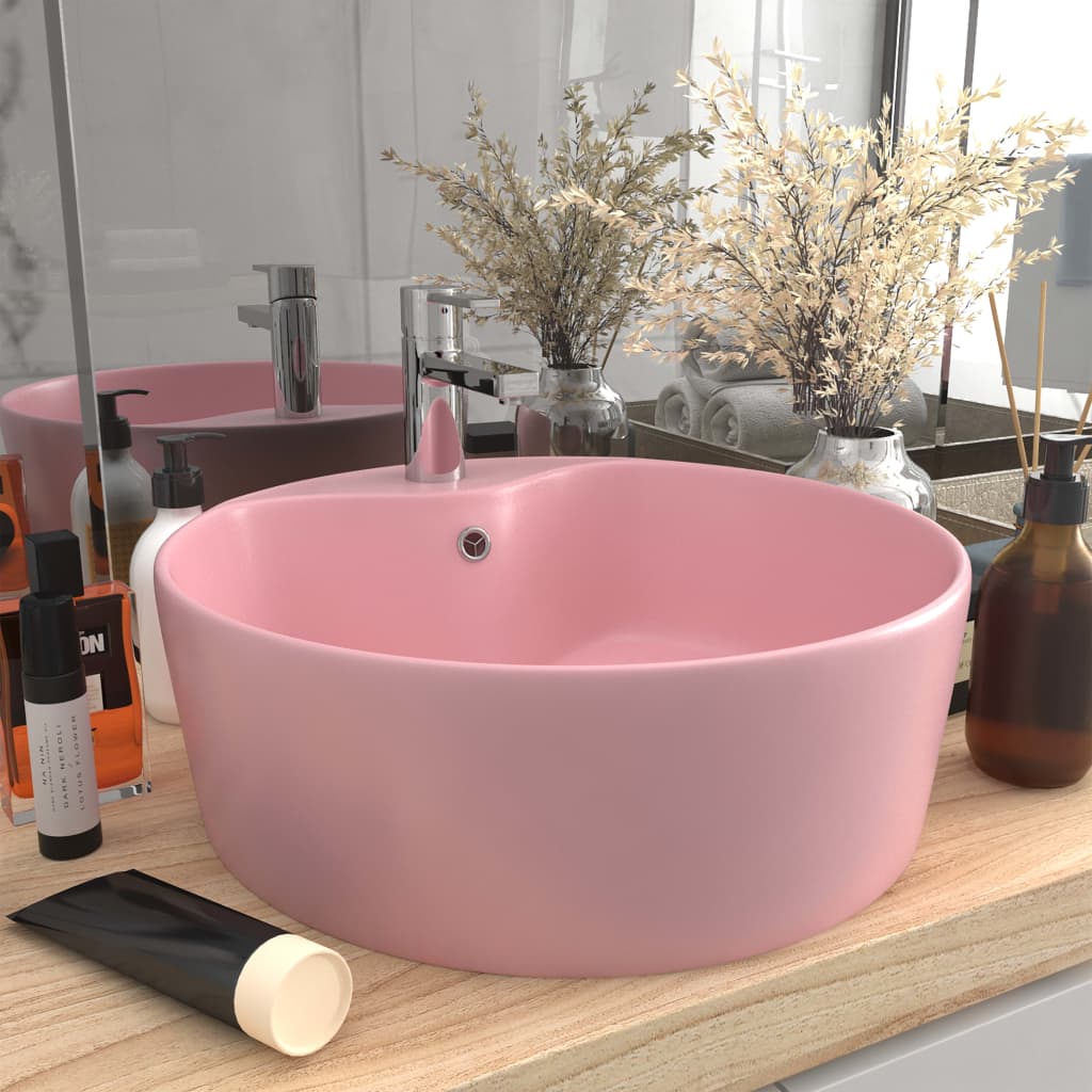 Vetonek Lavabo lujo con rebosadero cerámica rosa mate 36x13 cm