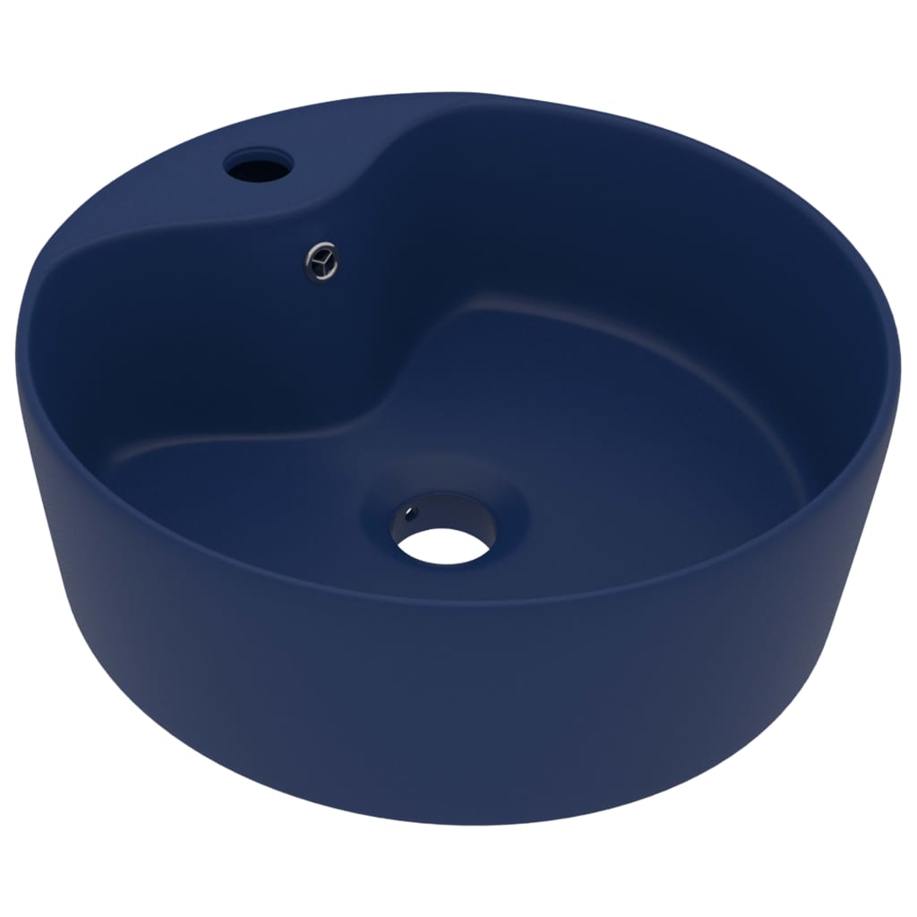 Lavabo lujo con rebosadero cerámica azul oscuro mate 36x13 cm - Vetonek