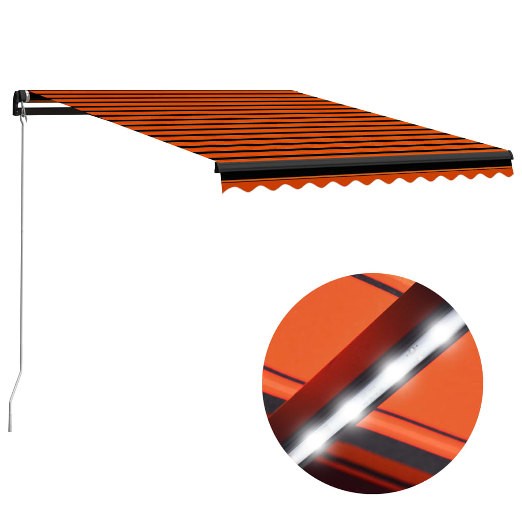 Vetonek Toldo retráctil manual con LED naranja y marrón 300x250 cm