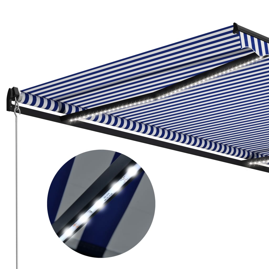 vidaXL Toldo manual retráctil con LED azul y blanco 350x250 cm vidaXL