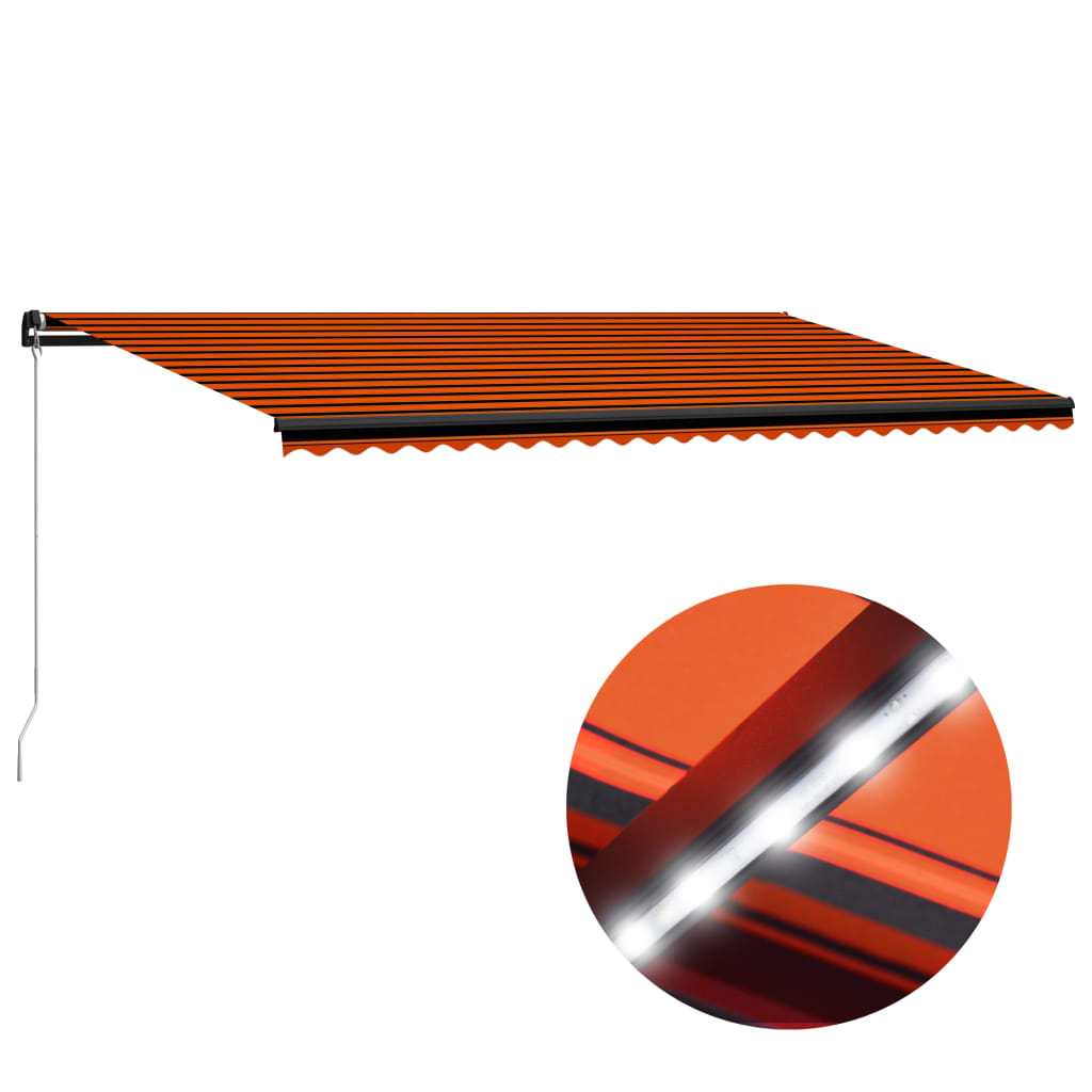 Vetonek Toldo manual retráctil con luz LED naranja y marrón 600x300 cm