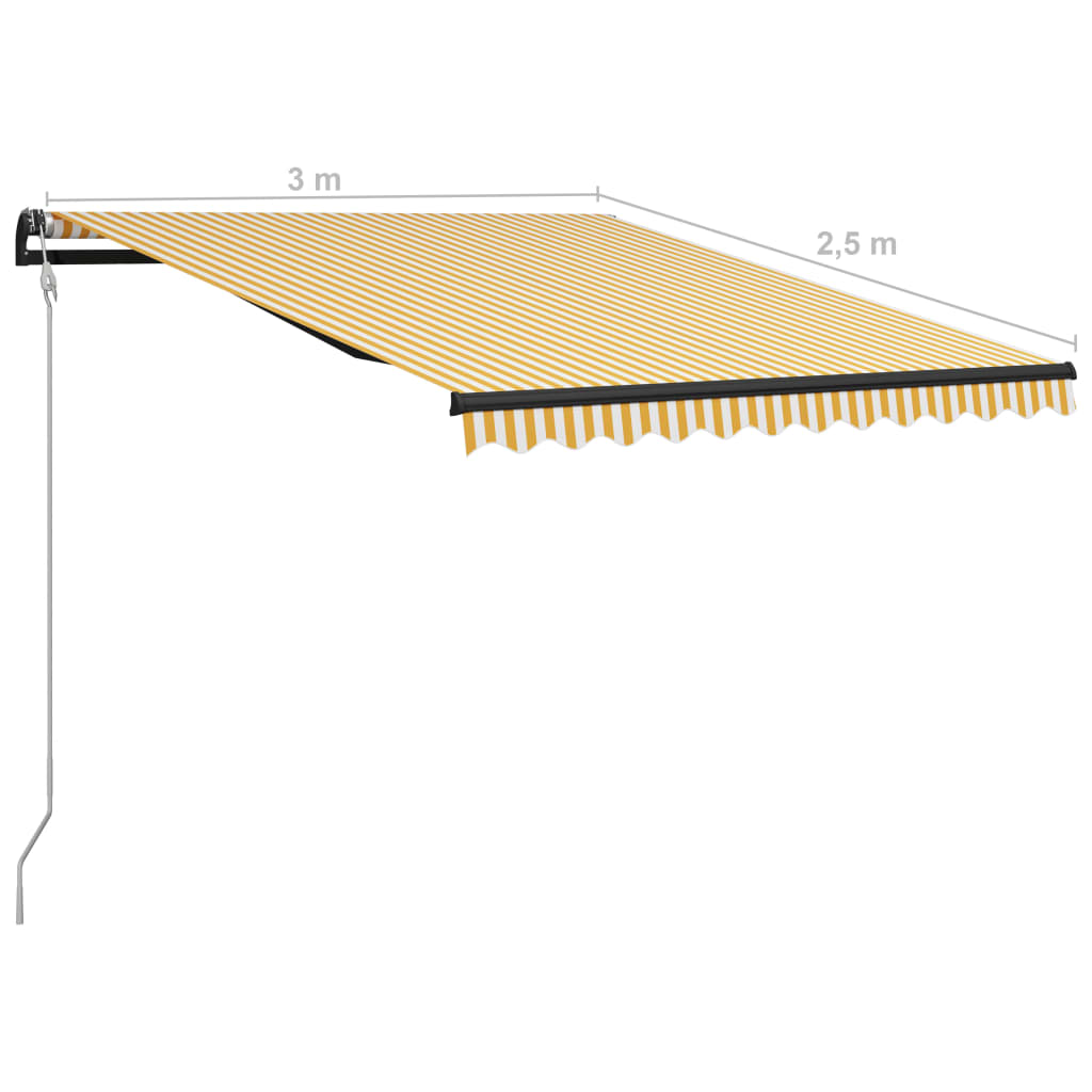 Toldo retráctil sensor de viento LED amarillo blanco 300x250 cm vidaXL