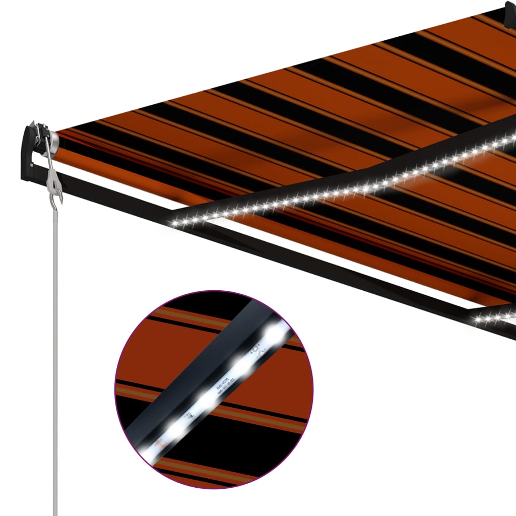 Toldo retráctil sensor de viento LED naranja y marrón 350x250cm vidaXL