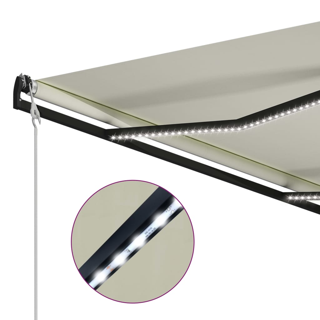 Toldo retráctil sensor de viento y LED color crema 400x300 cm vidaXL