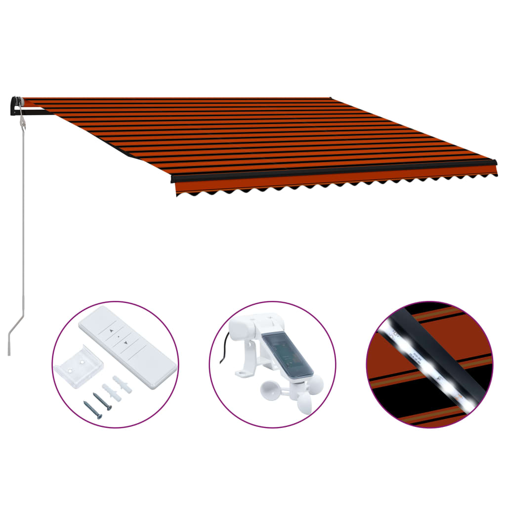 Vetonek Toldo retráctil sensor de viento y LED naranja marrón 500x300cm