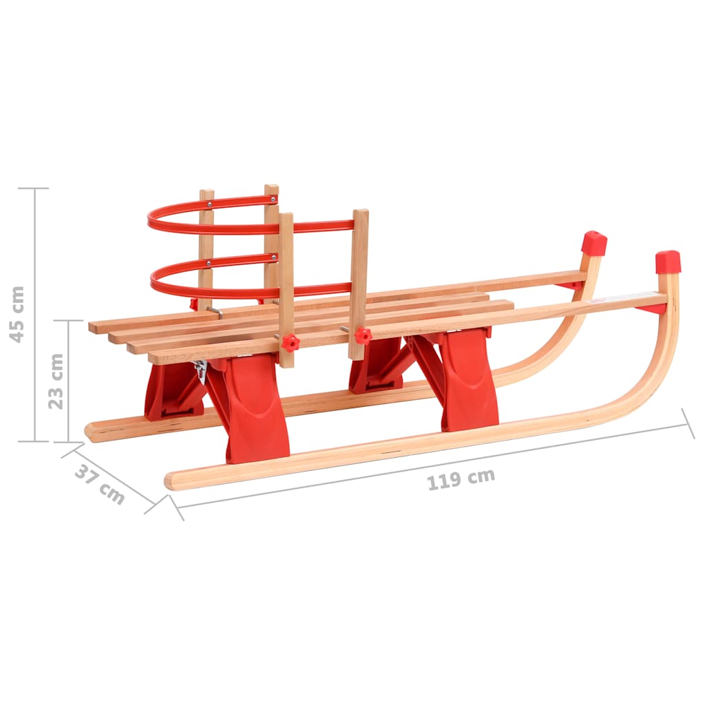 Trineo de nieve plegable con respaldo madera 119 cm vidaXL