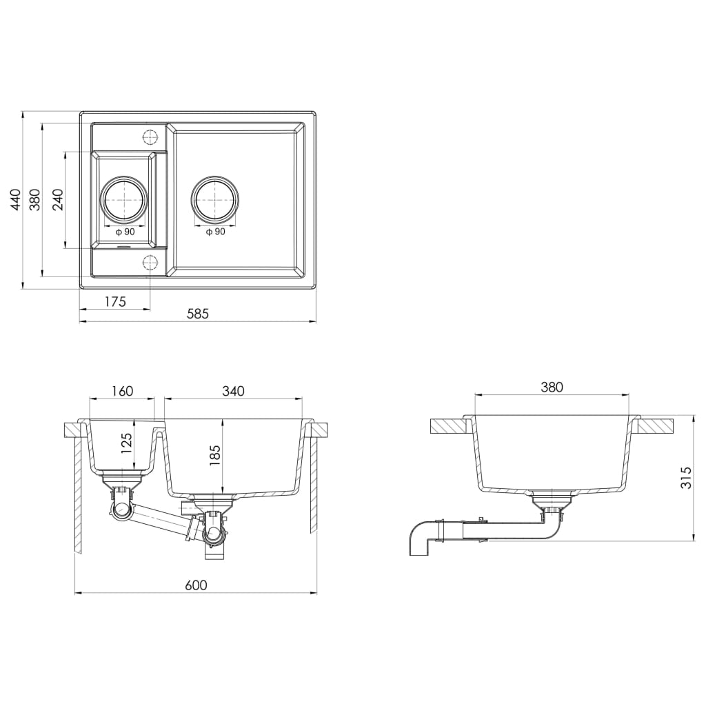 Fregadero de cocina doble seno con rebosadero granito blanco vidaXL