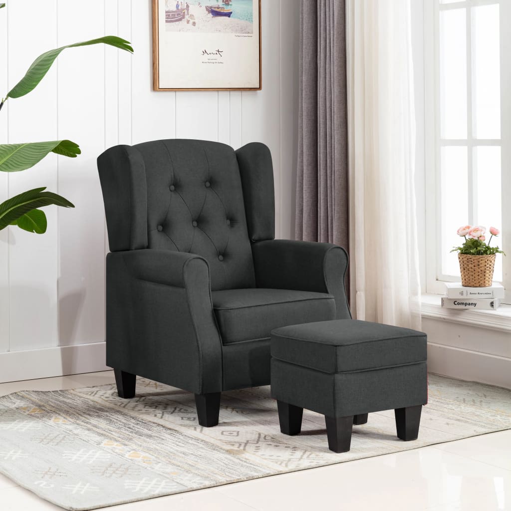 Vetonek Sillón con reposapiés tela gris oscuro