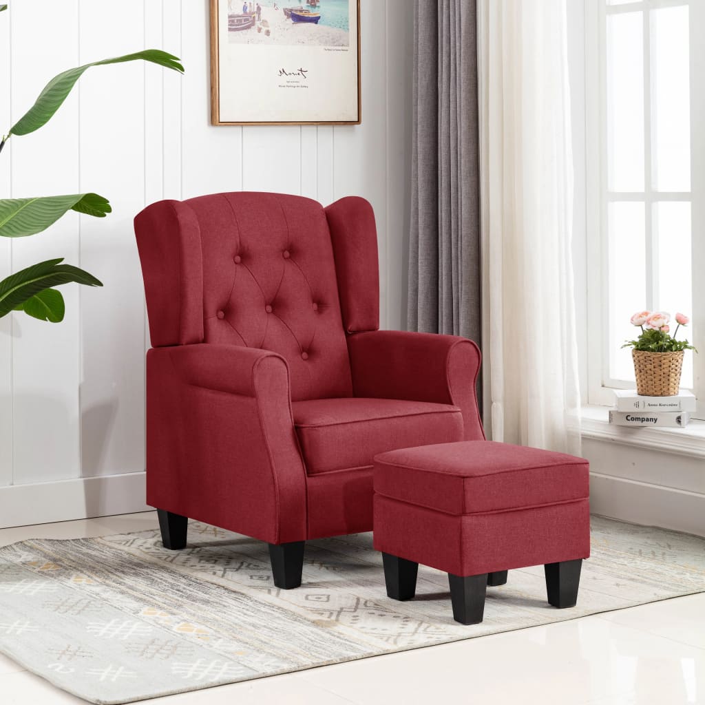 Vetonek Sillón con reposapiés de tela rojo tinto