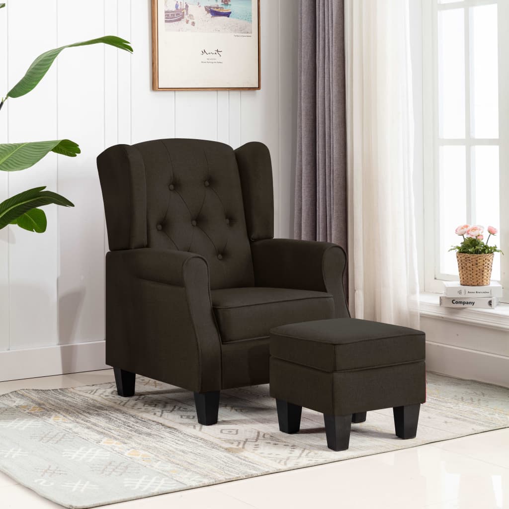 Vetonek Sillón con reposapiés de tela marrón oscuro