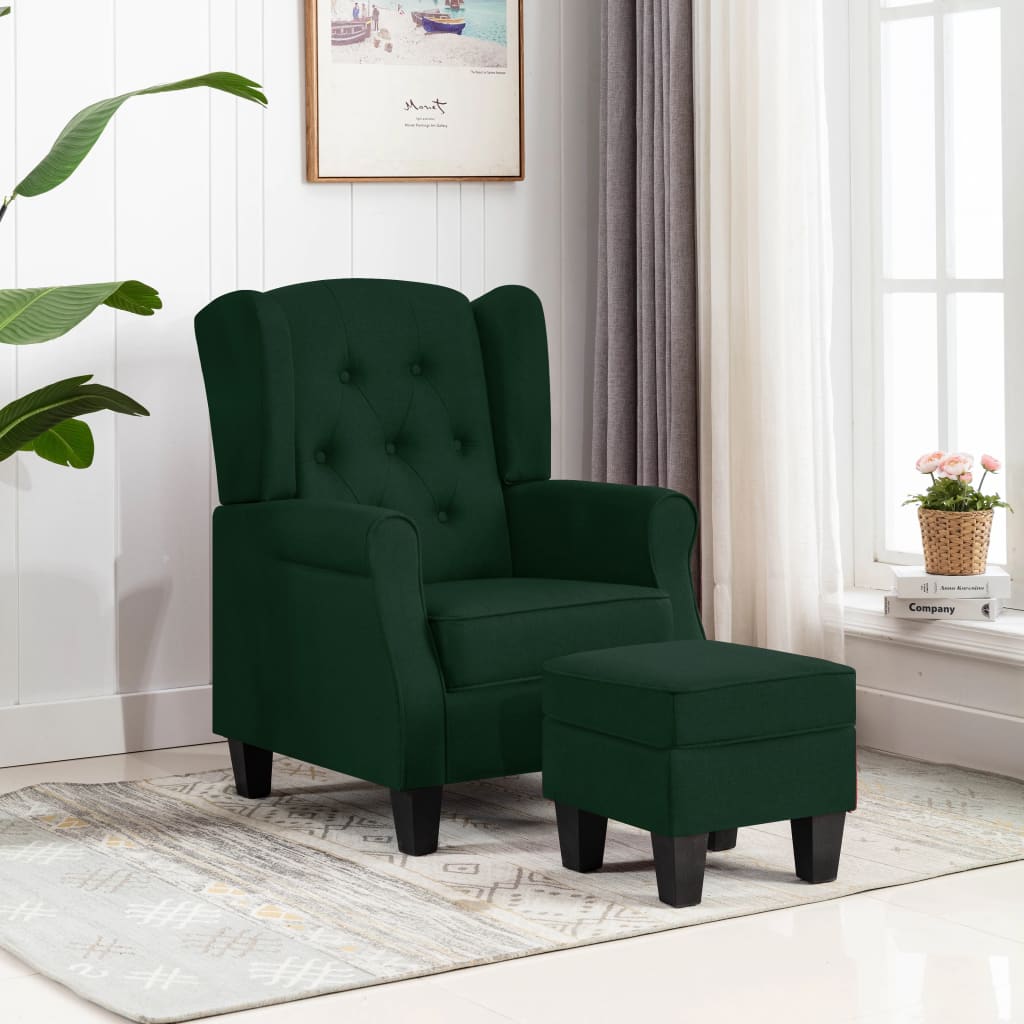 Vetonek Sillón con reposapiés tela verde oscuro