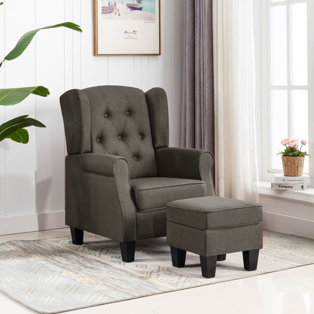 Vetonek Sillón con reposapiés de tela gris taupe