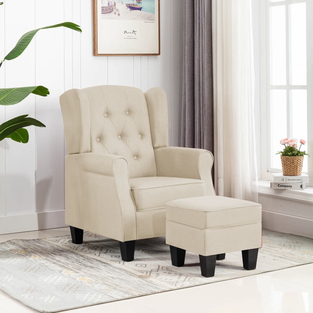 Vetonek Sillón con reposapiés de tela crema