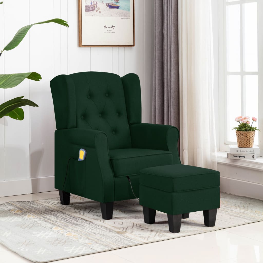    Vetonek Sillón de masaje con reposapiés tela verde oscuro