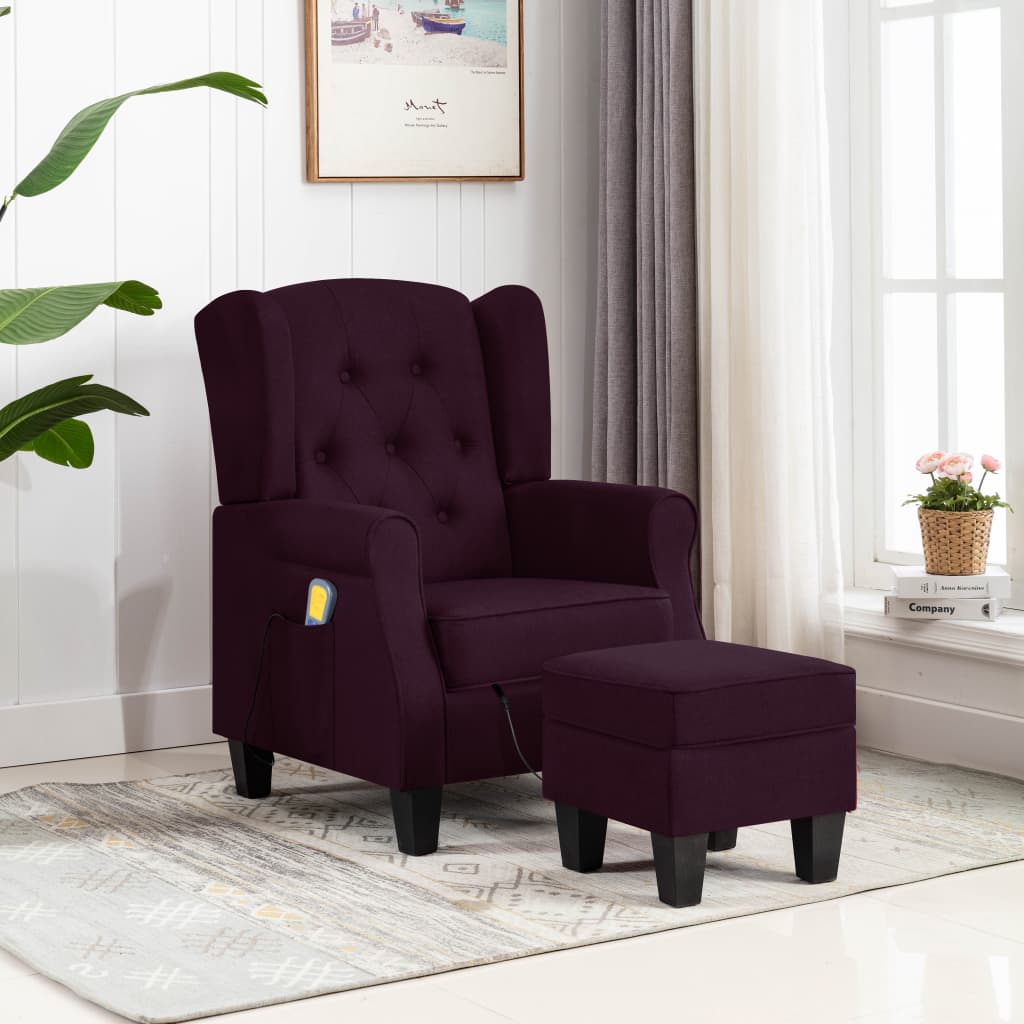 Vetonek Sillón de masaje con reposapiés tela morado