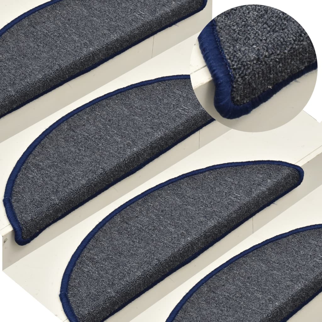 Vetonek Alfombras de peldaños de escalera 15 uds gris y azul 56x17x3 cm