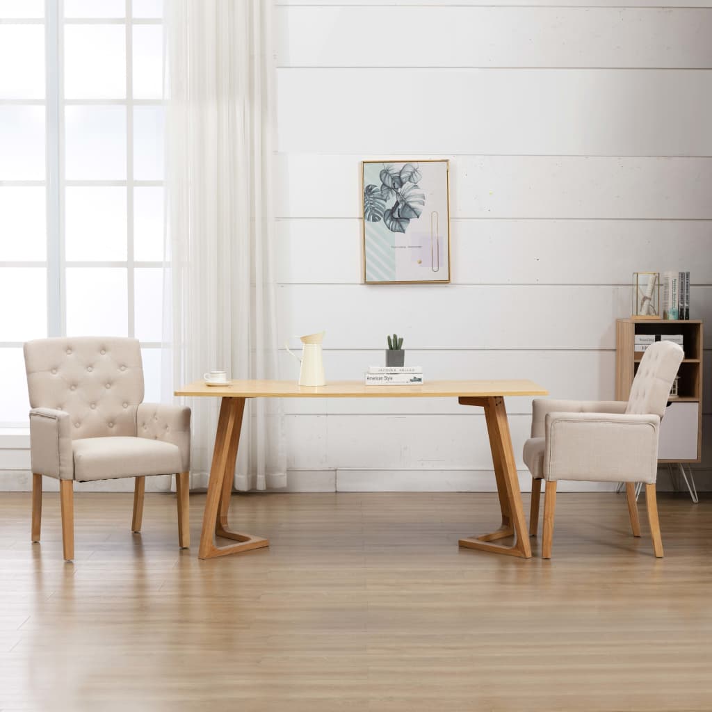 Vetonek Silla de comedor con reposabrazos de tela beige