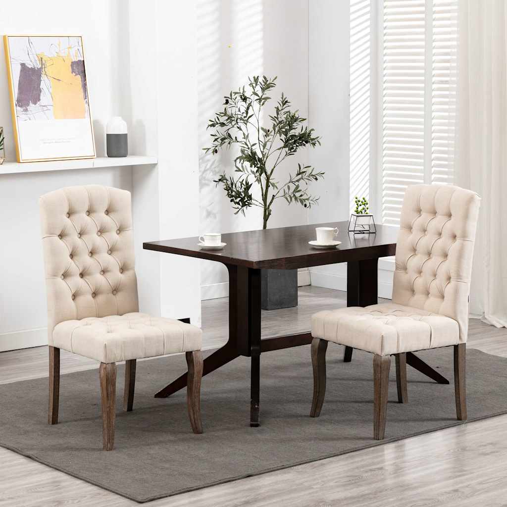 Vetonek Sillas de comedor 2 unidades tela con apariencia de lino beige