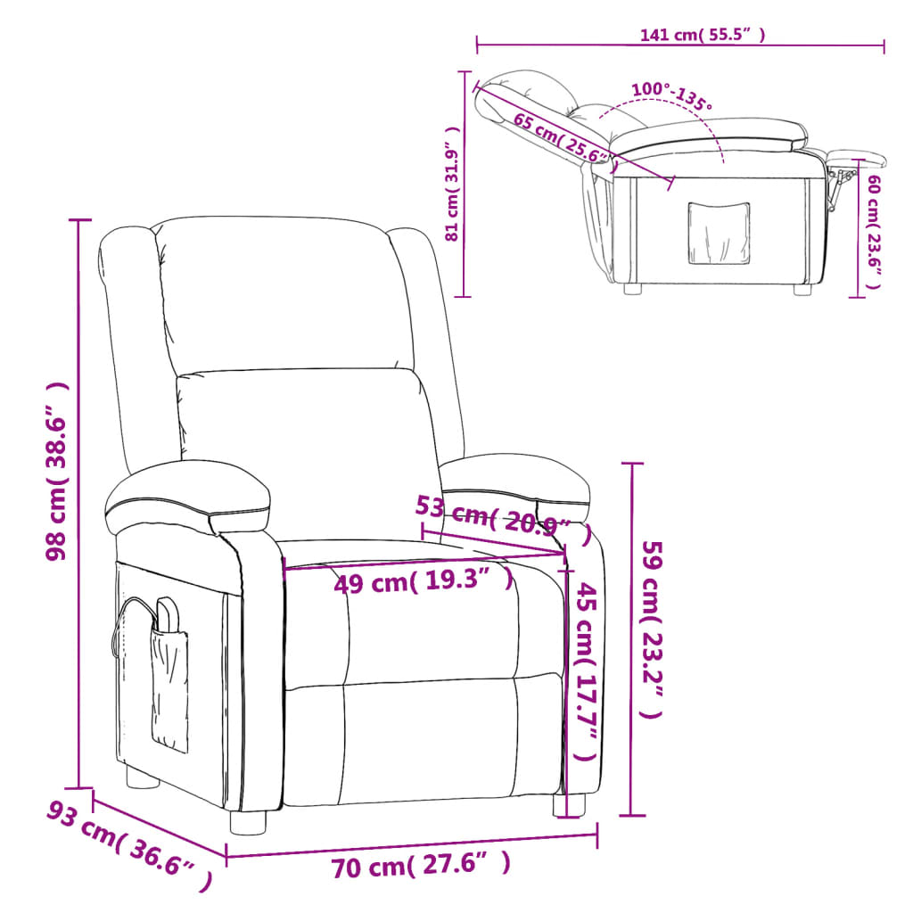 Sillón de masaje de cuero sintético gris antracita vidaXL