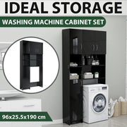 Glossy black engineered wood washing machine cabinet V4376 Vetonek