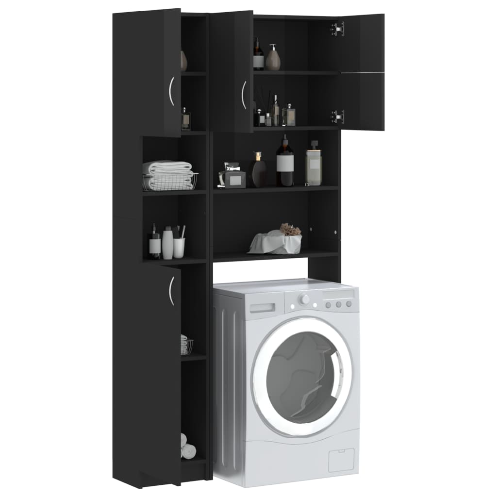 Glossy black engineered wood washing machine cabinet V4376 Vetonek