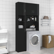 Glossy black engineered wood washing machine cabinet V4376 Vetonek